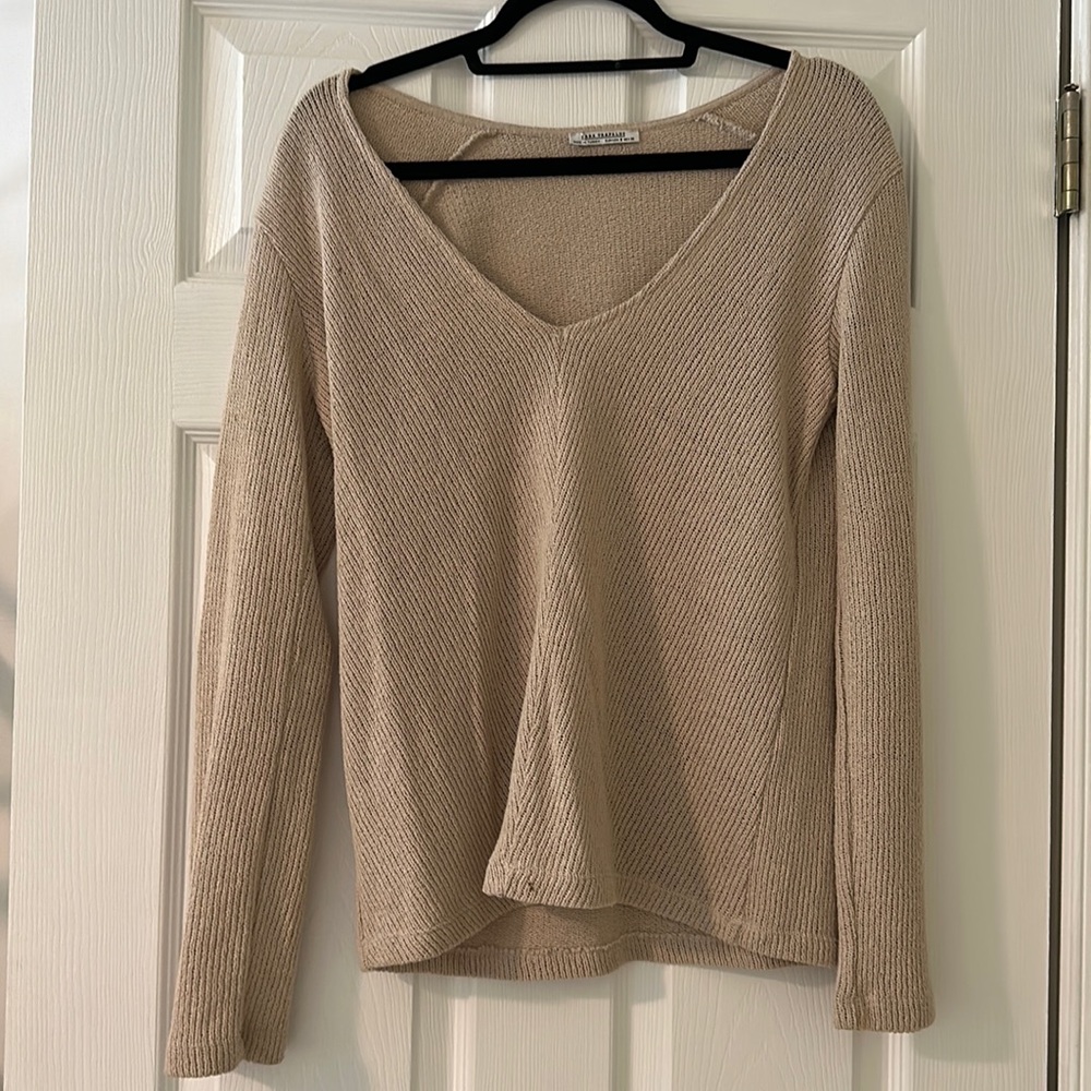 Zara Vneck Knit Beige Sweater